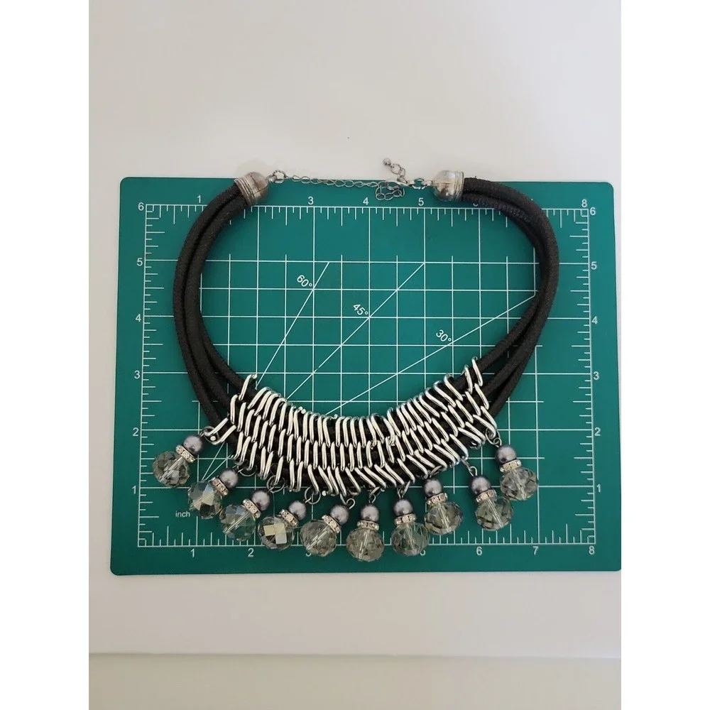 Vintage Silvertone Bling Chainmail Adjustable Statement Choker Necklace Jewelry - Picture 9 of 11